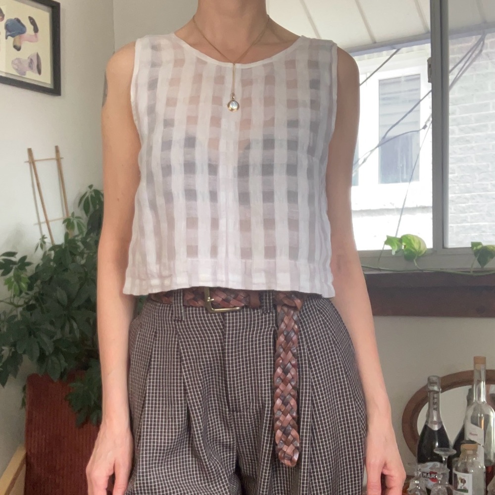 Eve Gravel White and Gray Checkered Top